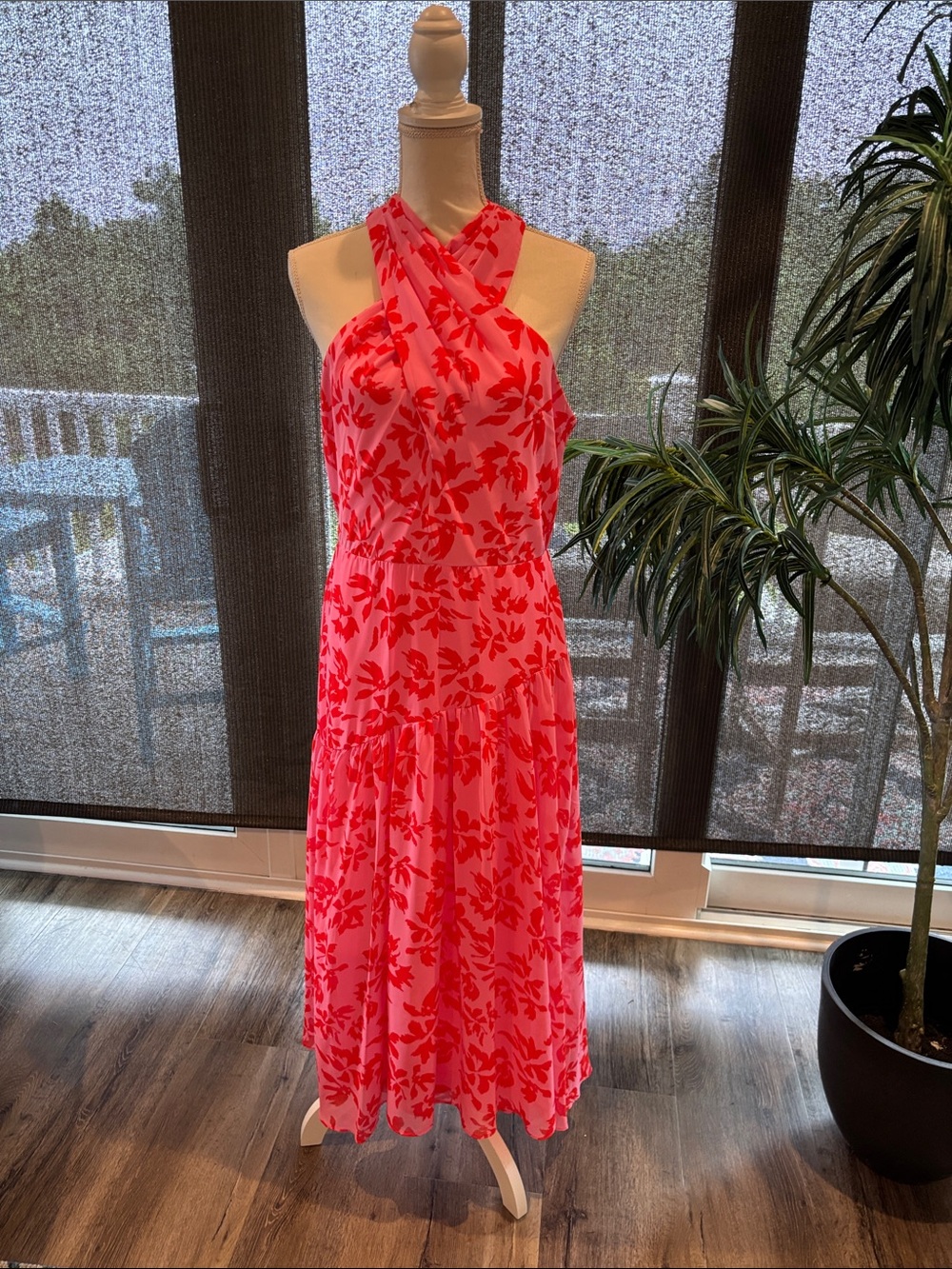 Taylor Pink Floral Halter Maxi Dress